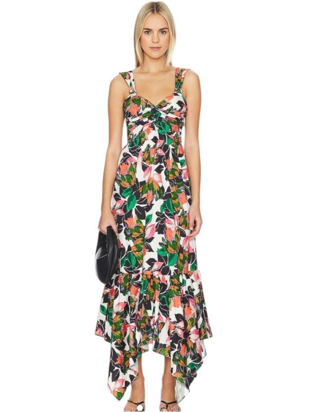 MISA Los Angeles‎ Floral Maxi Dress XS Handkerchief Hem Resort Wedding Guest